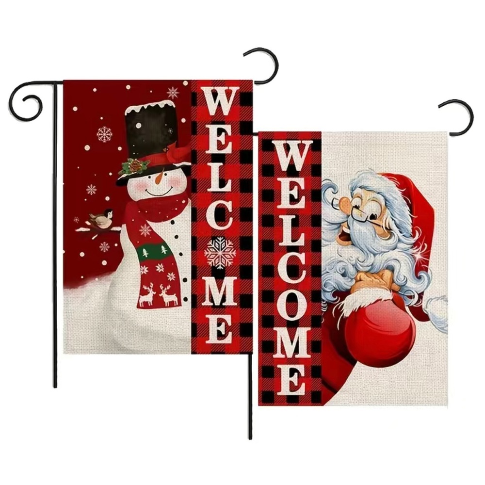 Set of 2 Snowman Santa Winter Holiday Garden Flags 12x18